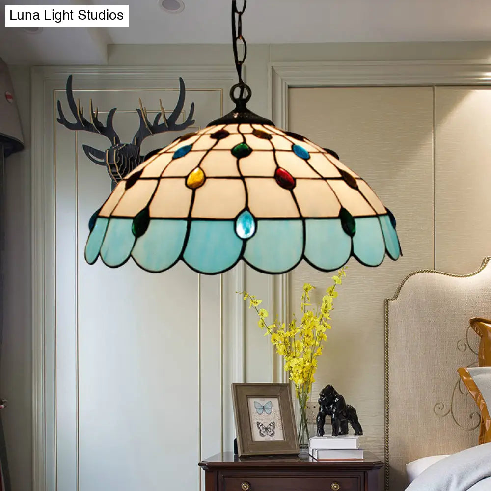 Hand Rolled Art Glass Ceiling Light - Tiffany Pink/Light Blue/Green Pendant For Bedroom Blue