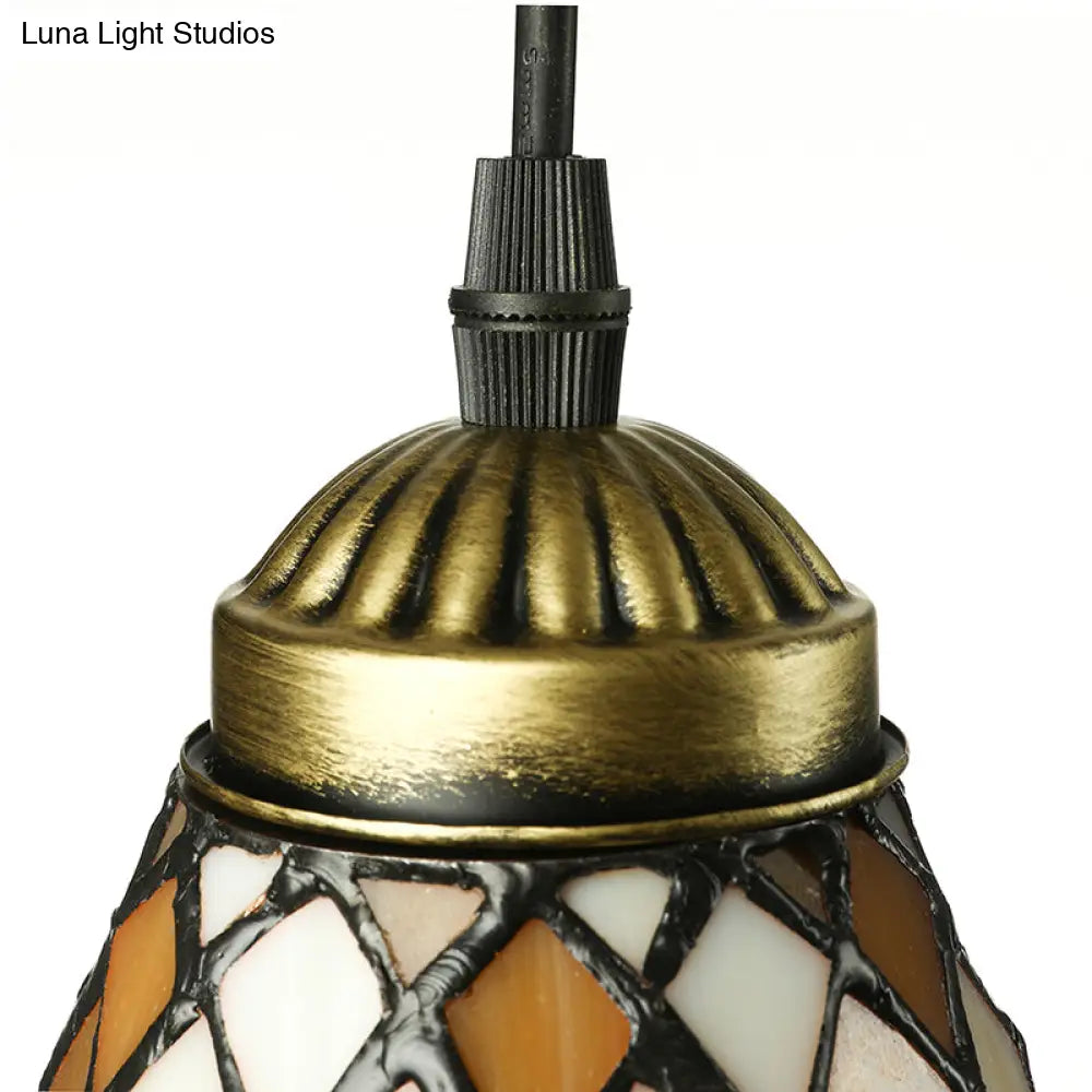 Tiffany Hand Rolled Art Glass Cone Shape Hanging Lamp Kit - 1 Light Brown Suspended Fixture For