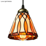 Tiffany Hand Rolled Art Glass Cone Shape Hanging Lamp Kit - 1 Light Brown Suspended Fixture For
