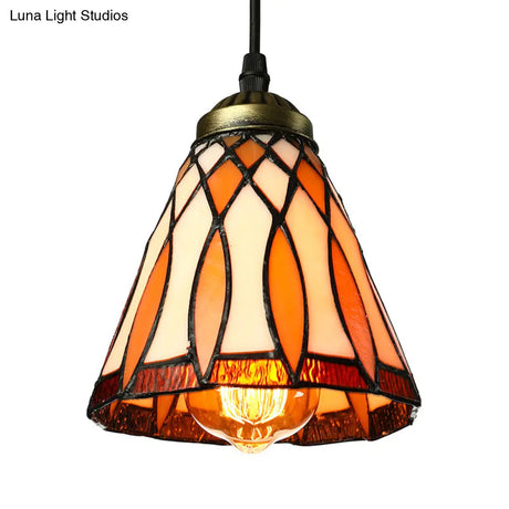 Tiffany Hand Rolled Art Glass Cone Shape Hanging Lamp Kit - 1 Light Brown Suspended Fixture For