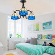 Tiffany Indoor Semi Flush Mount Ceiling Light With Stained Glass Design In Black - 3 Lights / Blue