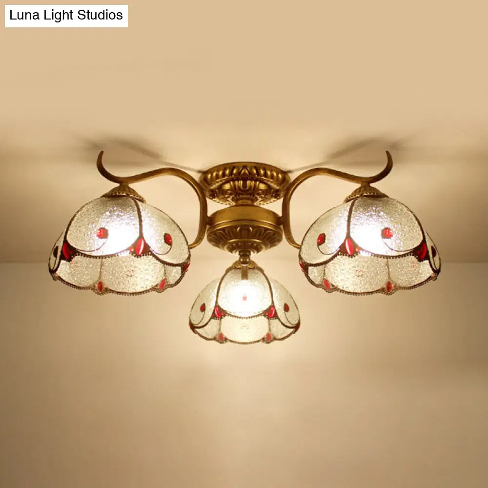 Tiffany Lodge Style Scalloped Semi Flush Ceiling Light With Stained Glass 3 Lights Beige/Clear Clear