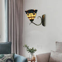 Tiffany Mini Wall Sconce: Sunflower/Peacock Tail Stained Glass Fixture Antique Brass / Peacock