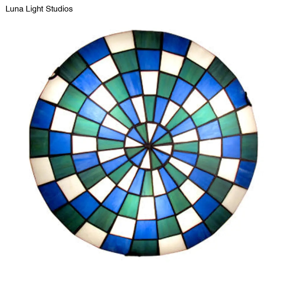 Tiffany Mosaic Dome Ceiling Mount Stained Glass Lamp - Blue Kitchen Lighting / 12’
