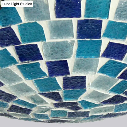 Tiffany Mosaic Glass Ceiling Light - Round Blue Flush Mount (12’/16’ Width) 1 Bulb