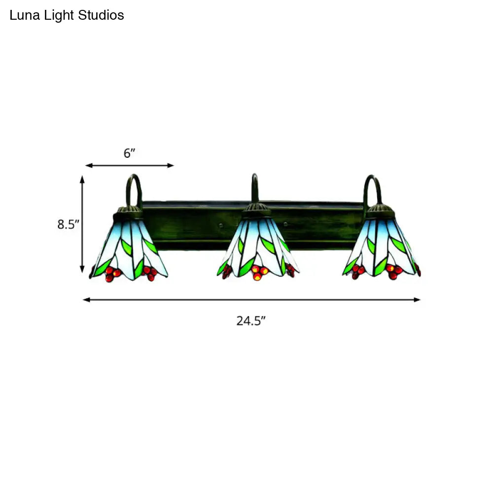Tiffany Multicolor Stained Glass Wall Sconce Light - Blue Lily Design 3 Heads Living Room Décor