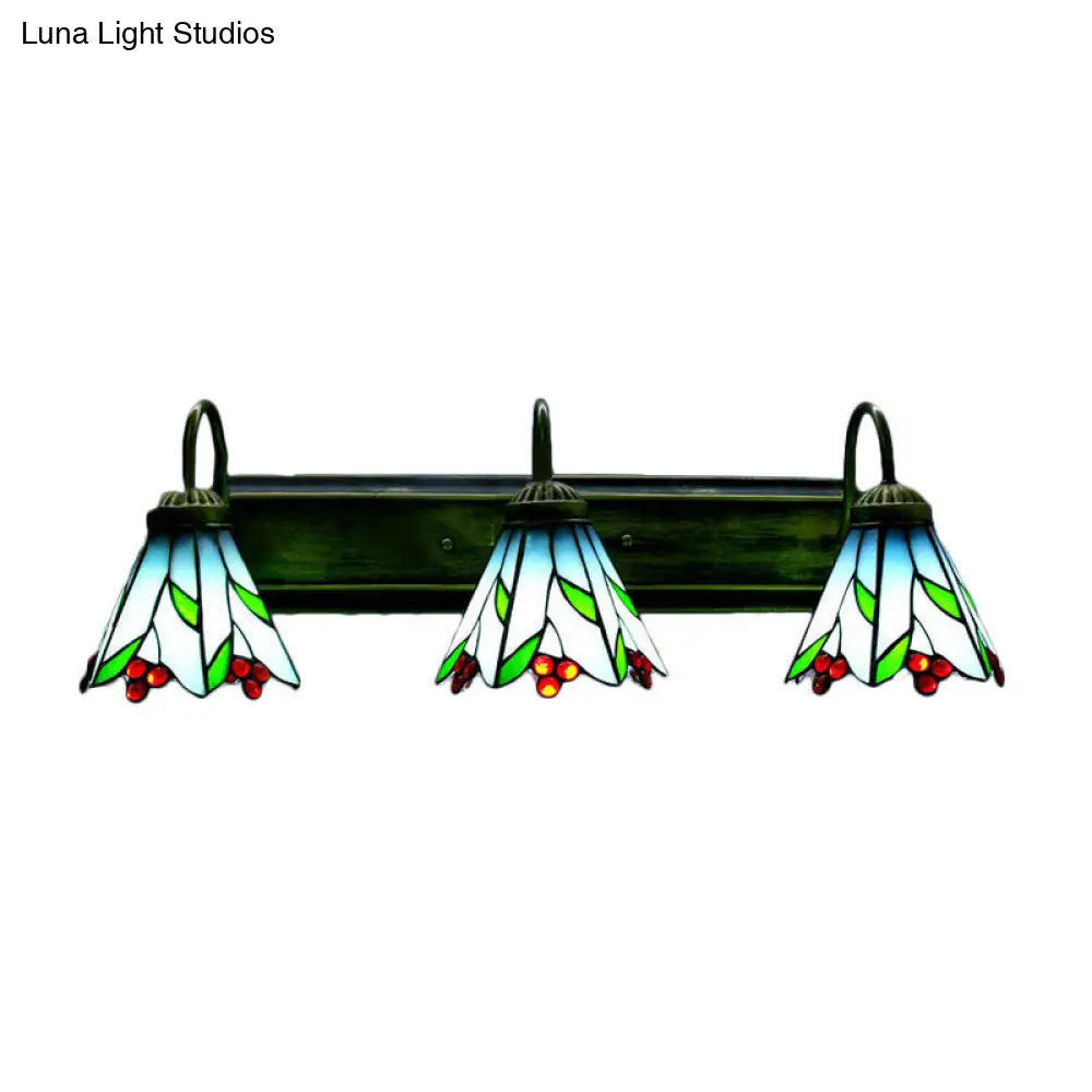 Tiffany Multicolor Stained Glass Wall Sconce Light - Blue Lily Design 3 Heads Living Room Décor