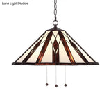 Tiffany Multicolored Stained Glass Pendant Light With White Single Bulb – 16’/19.5’ W Tapered