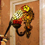 Tiffany Parrot Wall Sconce With Stained Glass And Gold Finish
