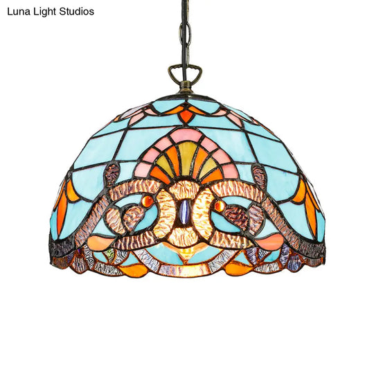 Tiffany Pendant Lighting For Kitchen Island - Sky Blue/Dark Blue Stained Glass Floral Ceiling