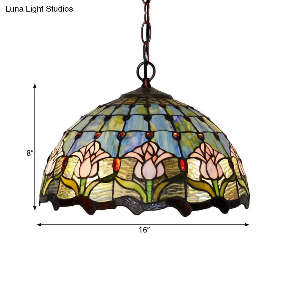 Tiffany Red/Green Cut Glass Chandelier Light - 1/2 Lights Suspended Lamp For Kitchen (12’/16’ W)