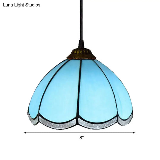 Tiffany Scalloped Down Mini Pendant Blue Glass Ceiling Lamp For Living Room