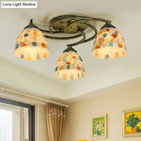 Tiffany Shell Dome Ceiling Light - 3/9/11 White Flush Mount For Living Room