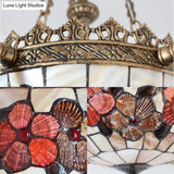 Tiffany Shell Multi-Head Pendant Chandelier In Beige For Living Room Decor