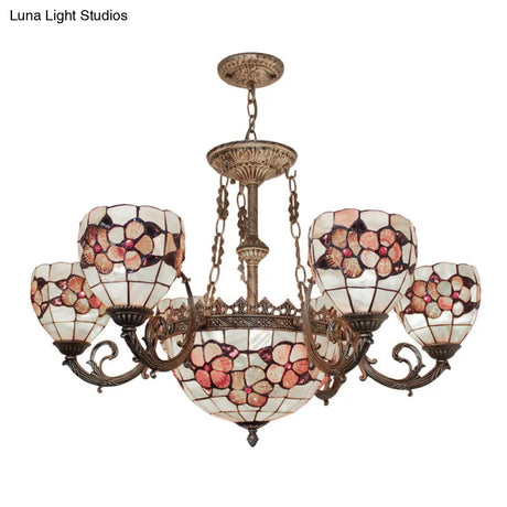 Tiffany Shell Multi-Head Pendant Chandelier In Beige For Living Room Decor