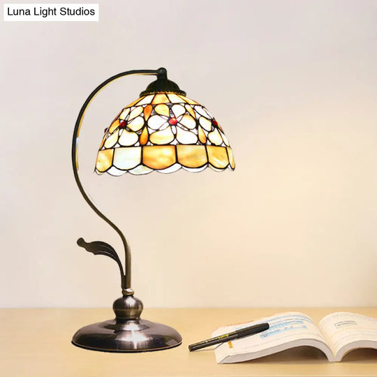 Tiffany Shell Table Lighting With Gooseneck Arm - White Bowl Night Stand Light