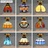 Tiffany Stained Art Glass Semi Flush Mount Ceiling Light - Single - Bulb Shaded Fixture