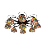 Tiffany Stained Glass Bowl Ceiling Light Fixture - Red/Orange/Green Semi Flush Mount 3/7/9 Heads 9