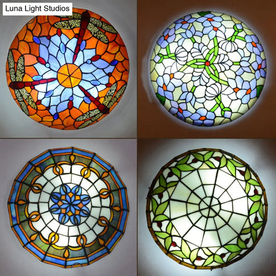 Tiffany Stained Glass Ceiling Light For Rustic Décor In Living Room/Stairway