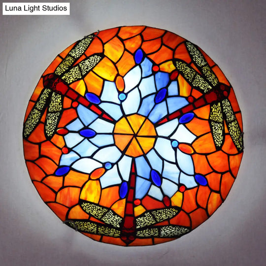 Tiffany Stained Glass Ceiling Light For Rustic Décor In Living Room/Stairway
