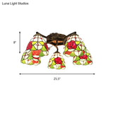 Tiffany Stained Glass Ceiling Light With 5 Scalloped Heads In Antique Bronze - Perfect For Bedroom