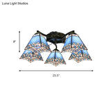 Tiffany Stained Glass Ceiling Light With 5 Scalloped Heads In Antique Bronze - Perfect For Bedroom