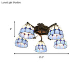 Tiffany Stained Glass Ceiling Light With 5 Scalloped Heads In Antique Bronze - Perfect For Bedroom
