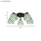Tiffany Stained Glass Ceiling Light With 5 Scalloped Heads In Antique Bronze - Perfect For Bedroom