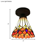 Tiffany Stained Glass Ceiling Mount Light For Cloth Shop – 1-Head Flower/Bird/Phoenix Design In
