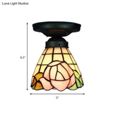 Tiffany Stained Glass Ceiling Mount Light For Cloth Shop – 1-Head Flower/Bird/Phoenix Design In