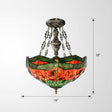 Tiffany Stained Glass Chandelier With Dragonfly Pattern And Gem-Like Cabochons In Green / Up