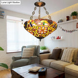 Tiffany Stained Glass Chandelier With Flower Design - Brown/Pink: Perfect For Cafes
