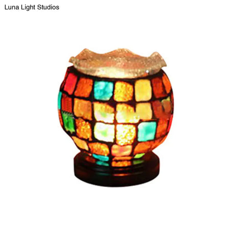 Tiffany Stained Glass Child Bedroom Desk Lamp With Lattice Bowl Design - Small Size Black Base