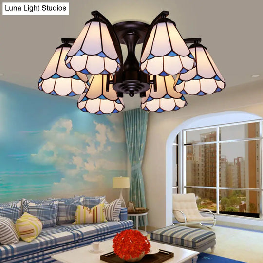 Tiffany Stained Glass Conical Semi Flush Mount Ceiling Light 6 / Blue