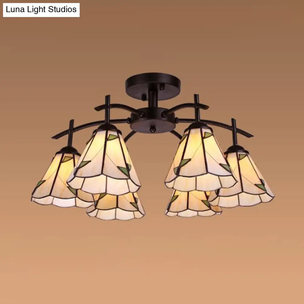 Tiffany Stained Glass Conical Semi Flush Mount Ceiling Light 6 / Green