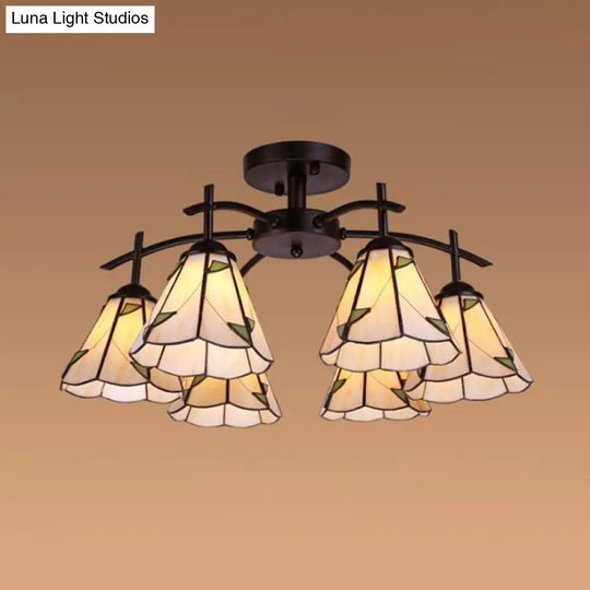 Tiffany Stained Glass Conical Semi Flush Mount Ceiling Light 6 / Green