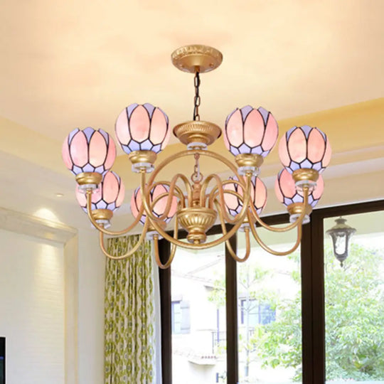 Tiffany Stained Glass Flower Chandelier - Gold 3/5/6 Light Pendant For Living Room Ceiling 8 /