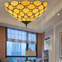 Tiffany Stained Glass Flush Mount Ceiling Light - Bowl Shape 1 Head Yellow Fixture