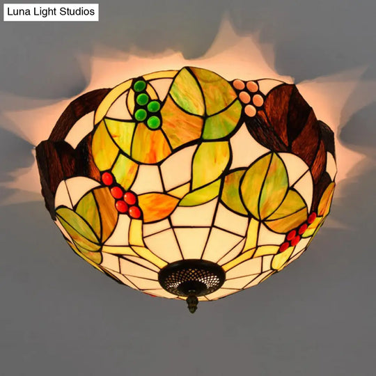 Tiffany Stained Glass Flush Mount Lighting - Handcrafted Bowl Design With 2/3 Bulb Options