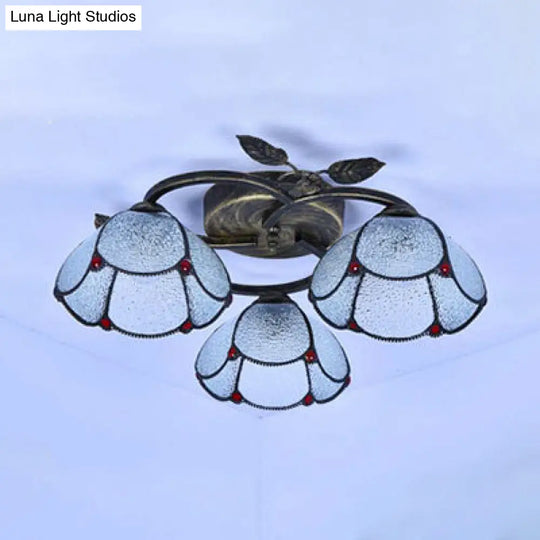 Tiffany Stained Glass Geometric Ceiling Light - Bronze Flushmount With 3 Lights