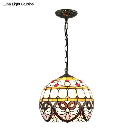 Tiffany Stained Glass Globe Pendant Light With Adjustable Chain - Ceiling Hanging Lamp