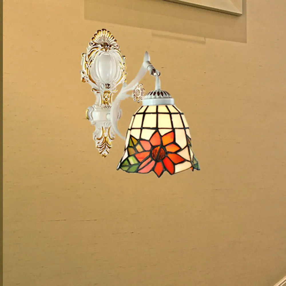 Tiffany Stained Glass Wall Sconce Lamp: Bell Shade 1-Light White / Sunflower