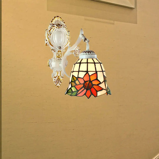 Tiffany Stained Glass Wall Sconce Lamp: Bell Shade 1-Light White / Sunflower