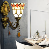 Tiffany Stained Glass Wall Sconce With Agate For Study Room - Small Bell Light Yellow