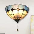 Tiffany Stained Glass Wall Sconce With Pull Switch - 1 Light Blue