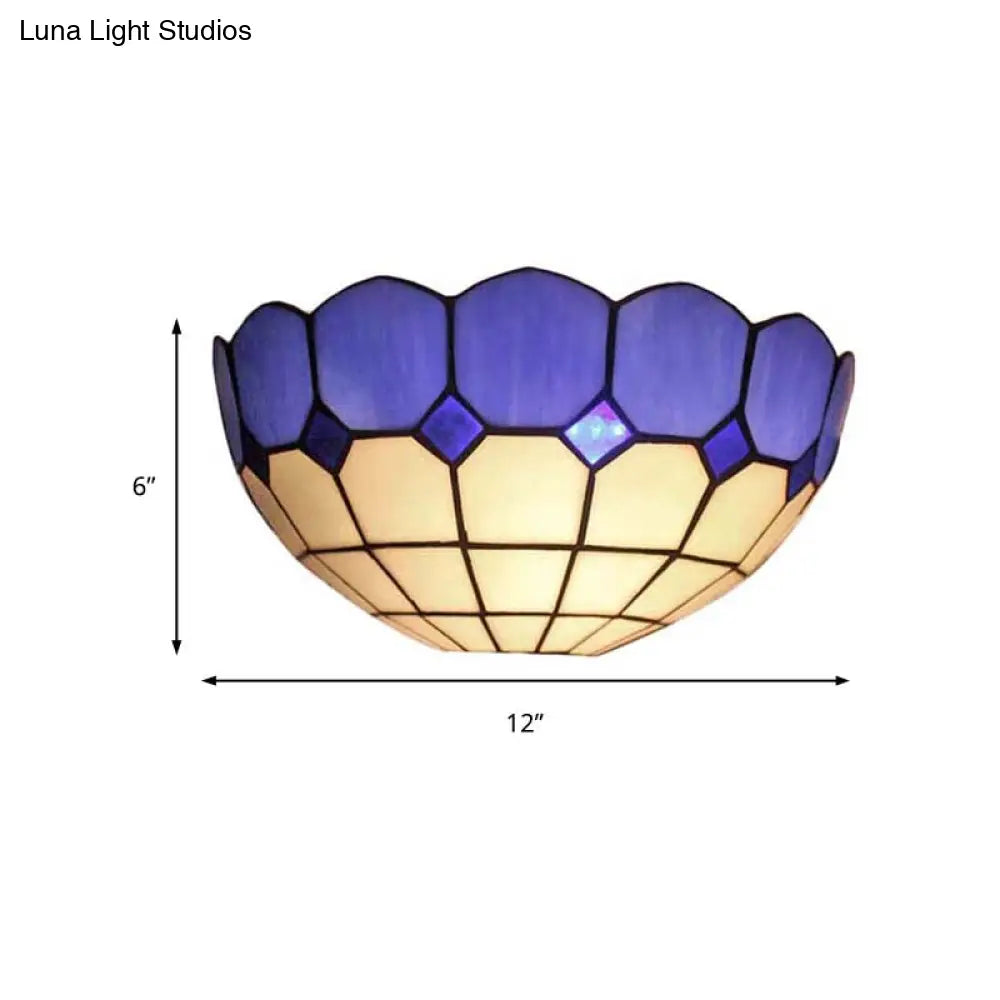Tiffany Style 2-Light Art Glass Wall Sconce - Light Blue/Dark Blue Bedroom Lighting