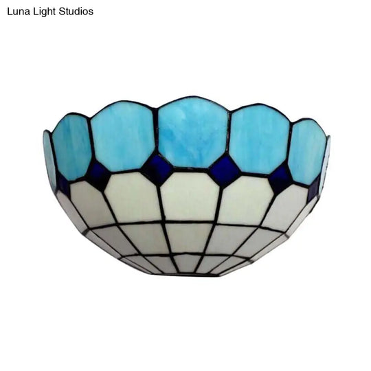 Tiffany Style 2-Light Art Glass Wall Sconce - Light Blue/Dark Blue Bedroom Lighting