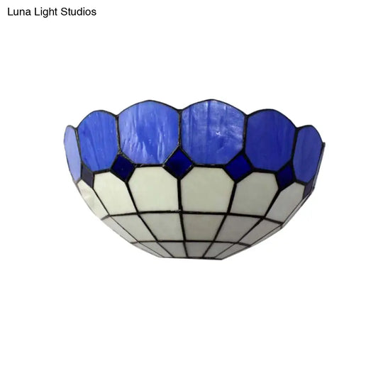 Tiffany Style 2-Light Art Glass Wall Sconce - Light Blue/Dark Blue Bedroom Lighting