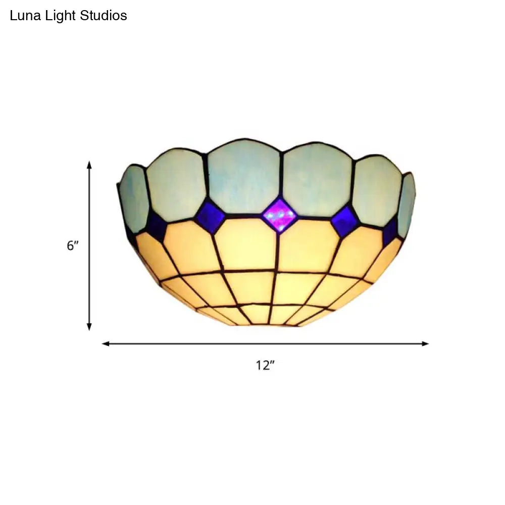 Tiffany Style 2-Light Art Glass Wall Sconce - Light Blue/Dark Blue Bedroom Lighting