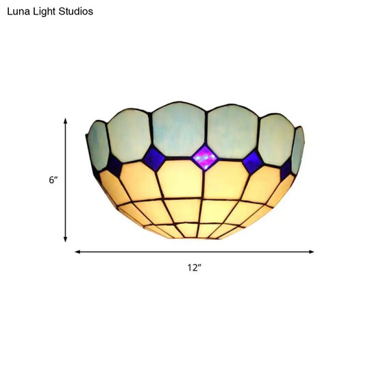 Tiffany Style 2-Light Art Glass Wall Sconce - Light Blue/Dark Blue Bedroom Lighting